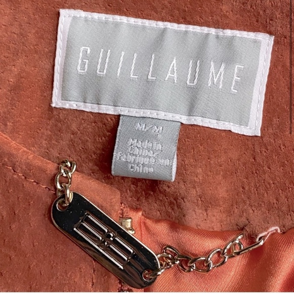 Vintage Guillaume Coral Orange Full Zip Embroidered Suede Jacket M - Picture 3 of 11